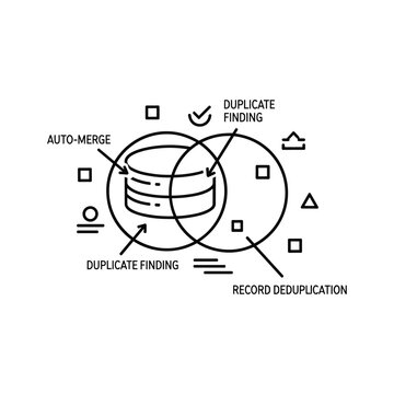 Data deduplication and duplicate finding concept with database icon isolated on