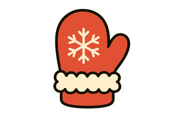 Cozy red winter mitten decorated with a white snowflake pattern and soft fluffy cuff