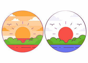 Adobe Illustrator Artwork - Sunrise Circle Landscape Vector