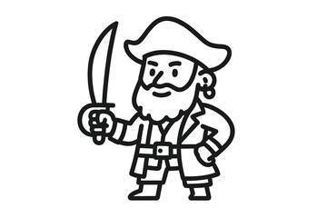 Obraz premium Cheerful cartoon pirate character holding a curved sword and wearing a classic tricorn hat