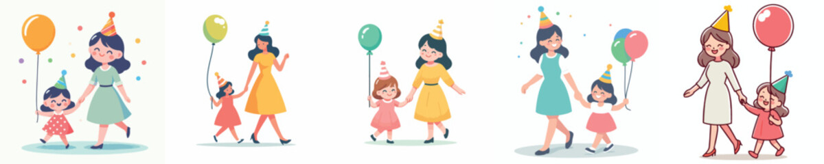 vector of a mother and son walking to buy balloons during New Year