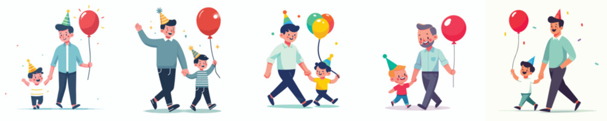 vector of a father and son walking to buy balloons during New Year