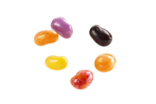 Colorful assorted jelly beans in vibrant fruity colors isolated on transparent background