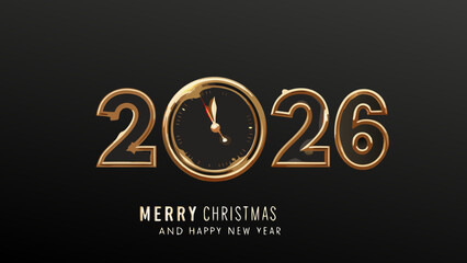 Golden new year 2026 countdown clock with festive christmas greetings © Sujit