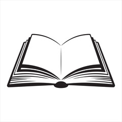 Open book illustration simple black and white graphic for education and literature