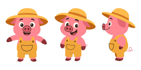 Farmer Pig Character on White Background