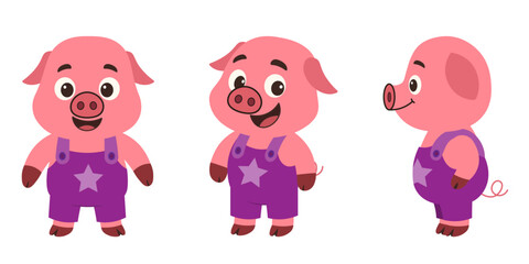 Farmer Pig Character on White Background