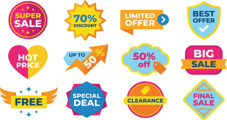 Colorful Discount and Promotion Labels Set