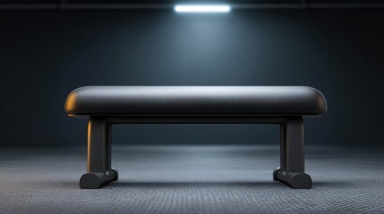 Minimalistic design of a workout bench in a modern gym setting with dramatic lighting and textured flooring for fitness and wellness themes