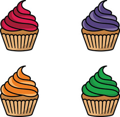 Set of cupcake isolated on transparent background, Muffin cake isolated on transparent background