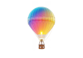 Vibrant multicolored hot air balloon glowing with light isolated on transparent background