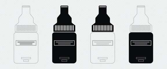 Medical dropper bottles. Plastic liquid isolated vector illustration. black white glass bottles with liquid contents