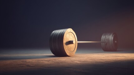 Heavy weightlifting barbell isolated on a dark gym background, showcasing fitness equipment, strength training, and determination for athletes and fitness enthusiasts