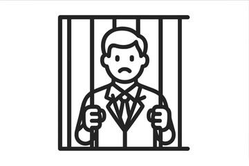 Businessman in suit behind jail bars facing legal trouble and incarceration