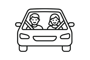 Couple traveling together in a vehicle wearing seatbelts emphasizing road safety