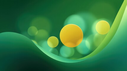Abstract background featuring green waves and vibrant yellow and green circles creating a harmonious blend of colors perfect for modern designs
