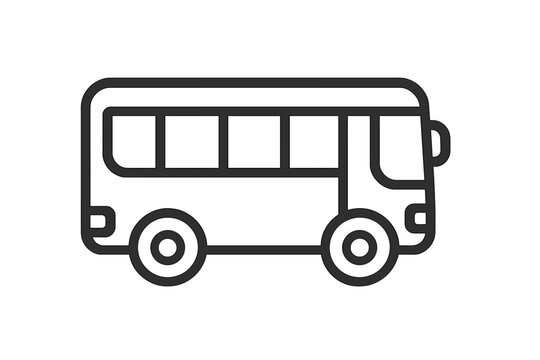 Minimalist black and white outline icon of a passenger bus or shuttle van for public transit