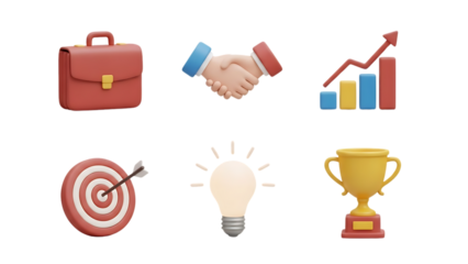 Business Success Icons Set Representing Growth Strategy Achievement and Partnership with Innovation and Focused Goals