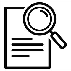 Magnifying glass on document icon, file search and analysis symbol. isolated on white background, Vector