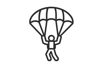 Simple line art graphic showing a skydiver descending safely under an open parachute