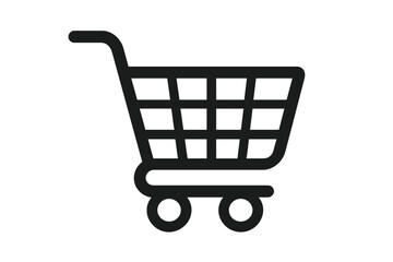 Minimalist black silhouette of a shopping trolley symbol for e-commerce and retail applications