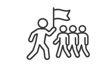 Person holding a flag leading a team or group of people marching forward