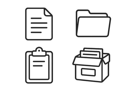 Essential line icons for business organization document folder clipboard and archive box