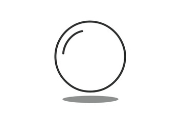 Minimalist outline sphere or bubble casting a subtle shadow on a clean white background