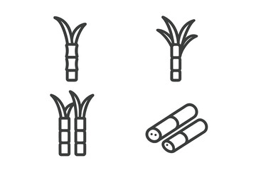 Minimalist icons of sugarcane stalks and cut pieces used as food production symbols