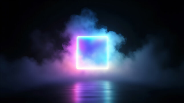 abstract cloud illuminated by glowing neon light geometric shape