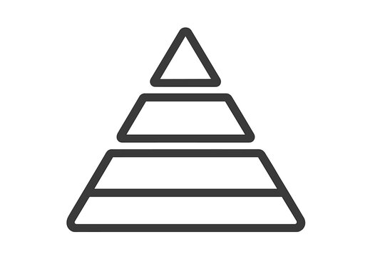 Minimalist outline icon of a four-level pyramid structure symbolizing hierarchy, ranking, and data organization