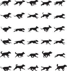 Obraz premium Collection of dog running silhouette icons in various poses