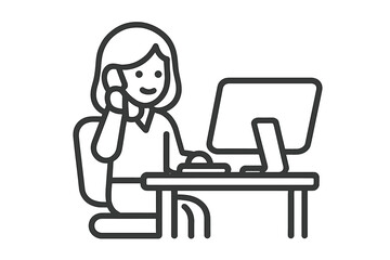 Customer service agent talking on the phone while working at a computer desk