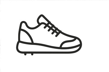 Minimalist black outline of a modern athletic running shoe with laces and rubber sole