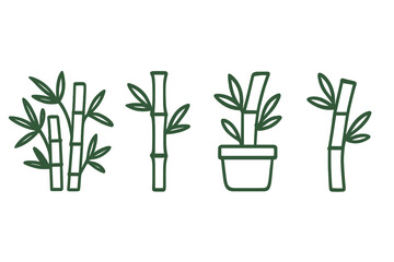 Minimalist outline featuring various bamboo stalks and potted plants for nature and spa concepts