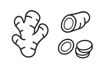 Ginger root, whole, sliced pieces, and cut rhizome used for cooking or herbal medicine