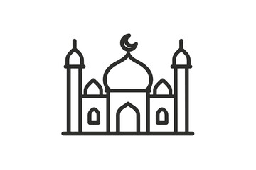 Outline symbol of a mosque building featuring a dome and crescent moon