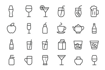 Assortment of linear graphic elements depicting alcoholic and non-alcoholic drinks and glassware