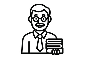 Male academic professional wearing glasses and mustache holding a stack of textbooks