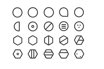 Abstract collection of simple line art geometric shapes and modern minimalist symbols