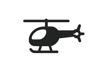 Minimalist black silhouette of a helicopter side profile for aviation and transport