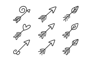 Hand drawn doodle arrows set featuring tribal, bohemian, and romantic elements