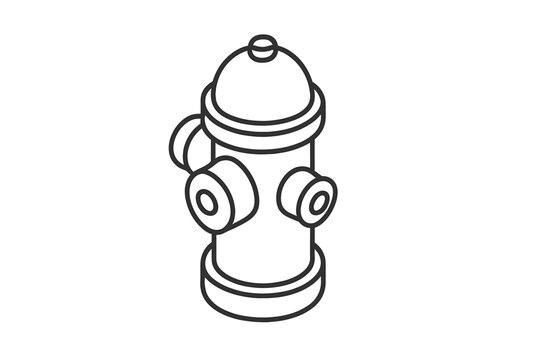 Isometric black and white outline of a fire hydrant for emergency services
