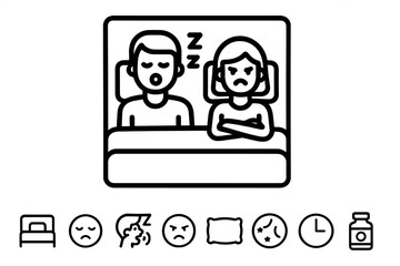 Frustrated woman unable to sleep due to loud snoring man lying next to her in bed