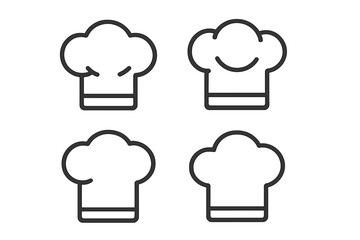 Collection of four minimalist chef hat symbols representing cooking and restaurant themes