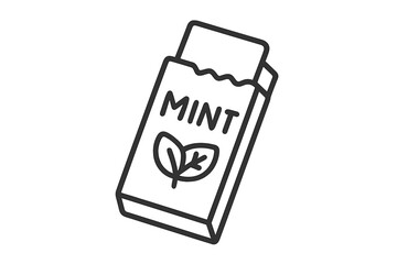 Minimalist outline of an open mint or chewing gum package with a leaf graphic