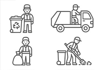 Garbage collectors, recycling bins, sanitation trucks, and street sweeping activities