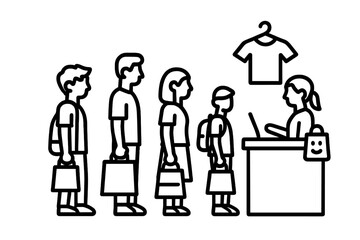 Fototapeta premium Customers waiting in line at a retail store checkout counter to pay for purchases