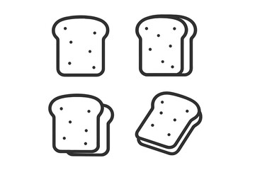 Minimalist black and white line icons of sliced bread for food and breakfast
