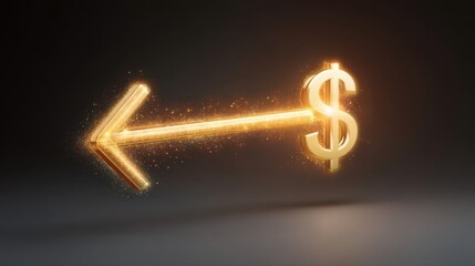 Glowing Arrow with Dollar Sign Symbolizing Wealth, Prosperity, Finance, Investment in a Luxurious and Modern Style for Business and Economy Concepts